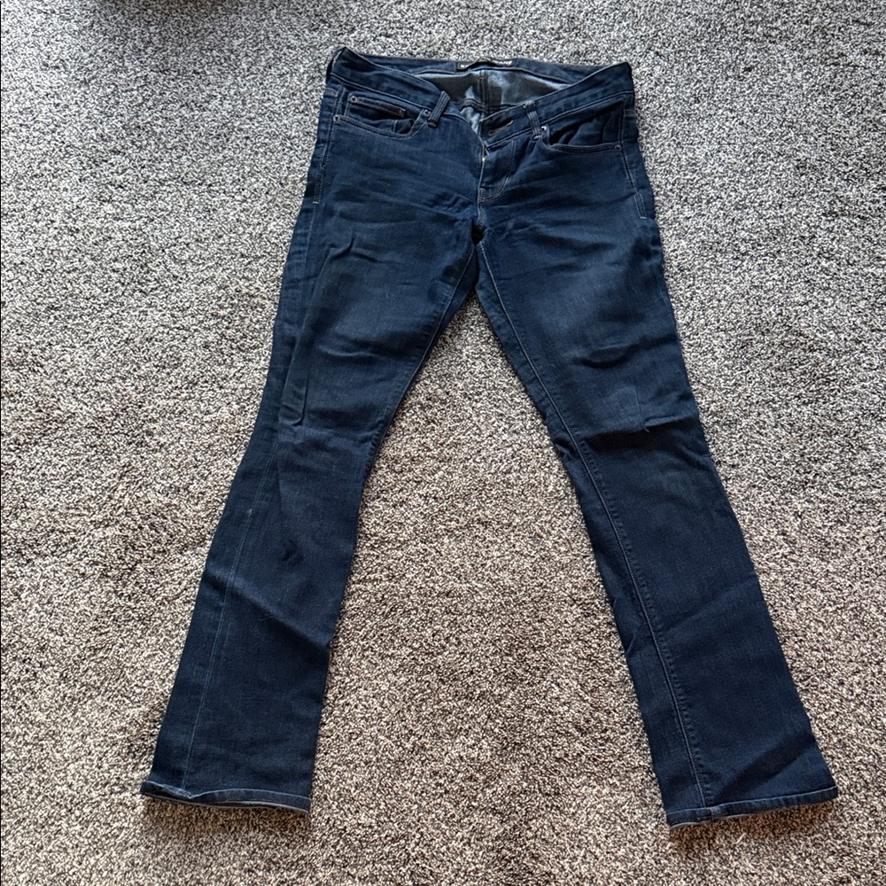 Express Women’s barely Boot Cut Jeans in Dark Blue
